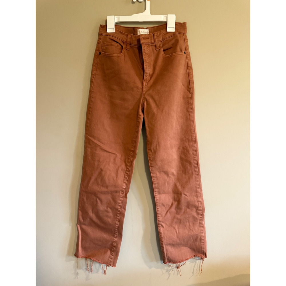 Altar'd State Terracotta Rust High Rise Straight Leg Raw Hem Jeans Womens 27